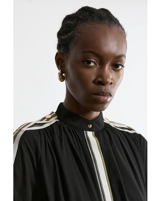 Karen Millen Black Military Stripe Balloon Sleeve Maxi Dress