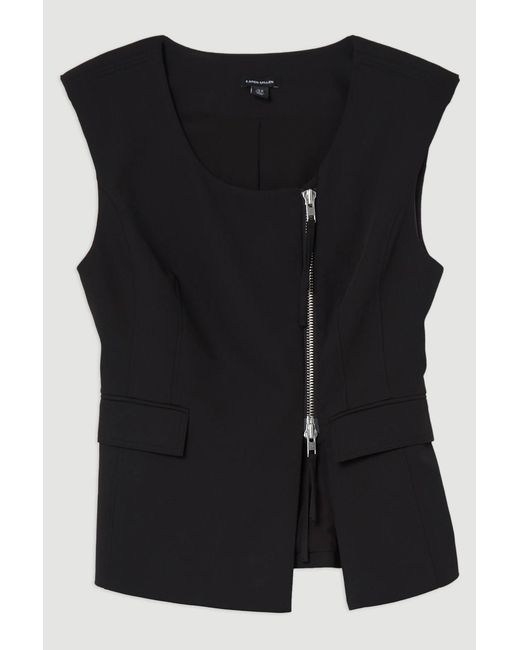 Karen Millen Black Tailored Viscose Zip Through Multi Stitch Waistcoat