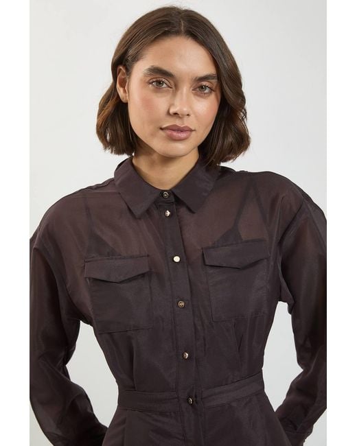 Karen Millen Black Trim Detail Organdie Midi Shirt Dress