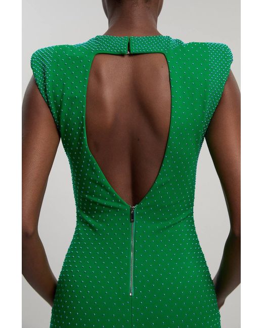 Karen Millen Green Studded Ponte Jersey Midi Dress