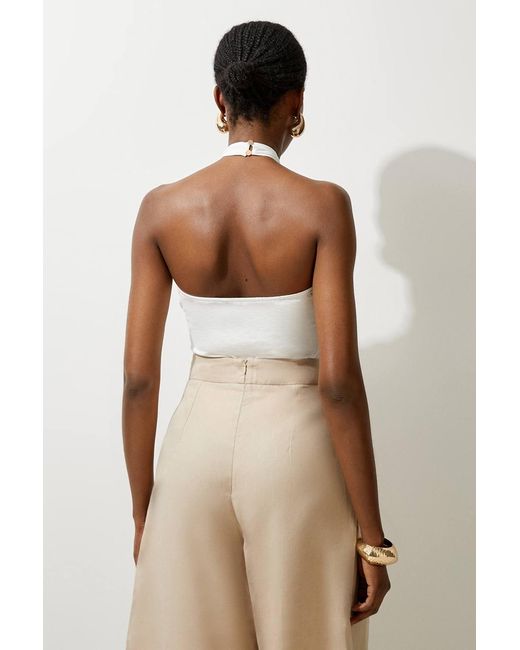 Karen Millen Natural Stretch Cotton Jersey Halter Jersey Bodysuit