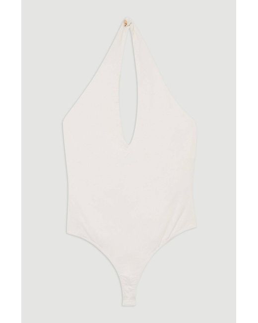 Karen Millen Natural Stretch Cotton Jersey Halter Jersey Bodysuit