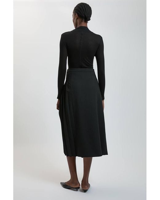 Karen Millen Black Compact Stretch Pleated Midi Kilt Skirt