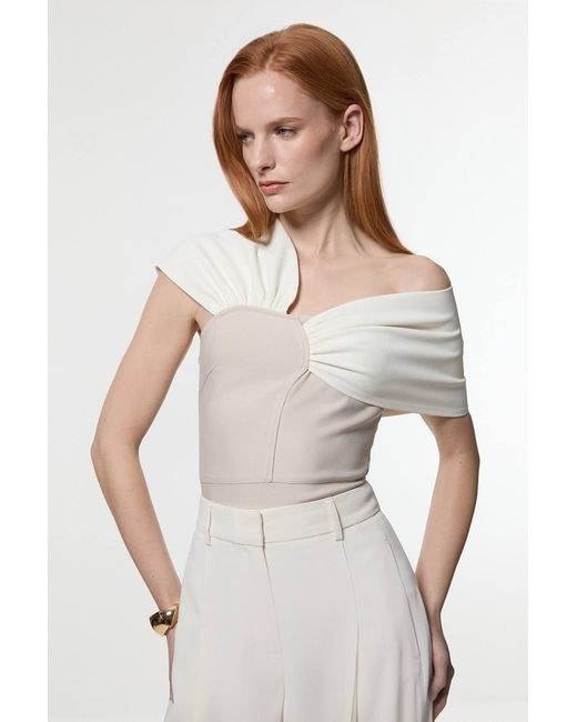 Karen Millen Brown Figure Form Bandage Knit Asymmetric Strap Top