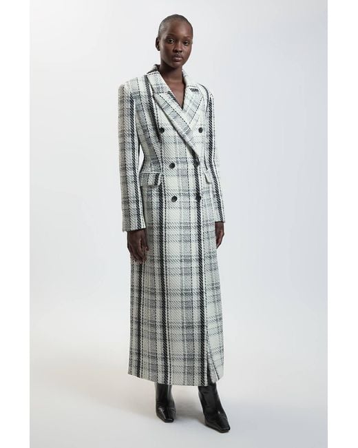 Karen Millen Multicolor Wool Blend Check Double Breasted Tailored Maxi Coat
