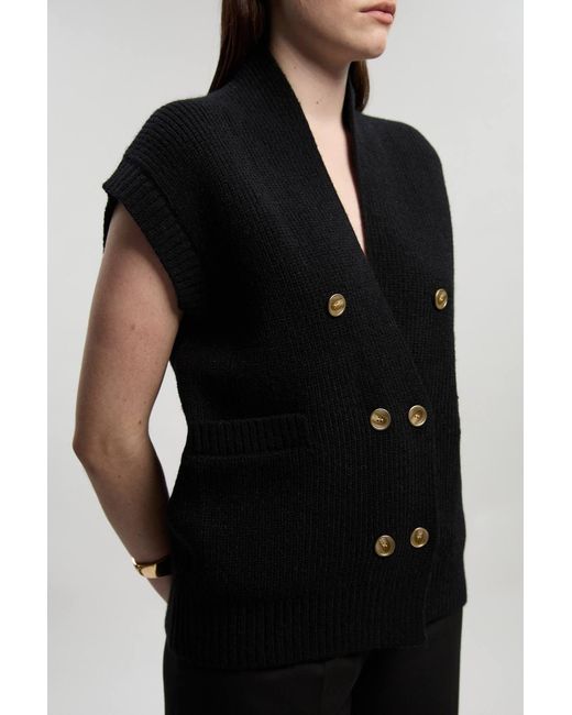 Karen Millen Black Knit Button Detail Sleeveless Tank Top