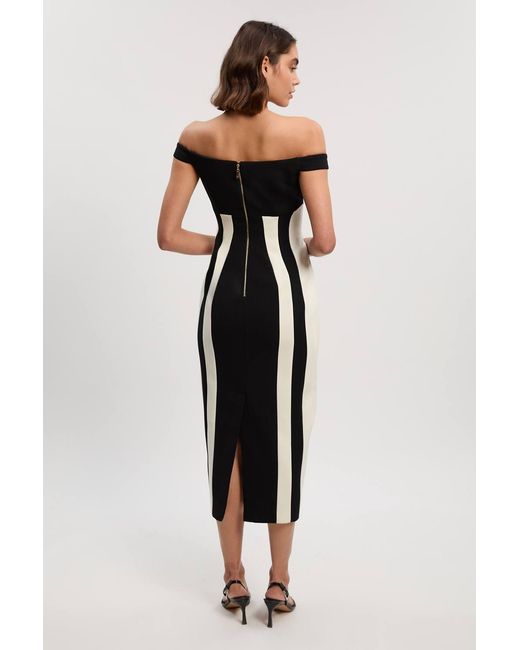 Karen Millen Multicolor Compact Stretch Colour Block Tailored Bardot Midi Dress