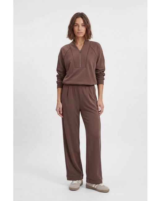 Karen Millen Brown Premium Luxe Zip Up V Neck Sweatshirt