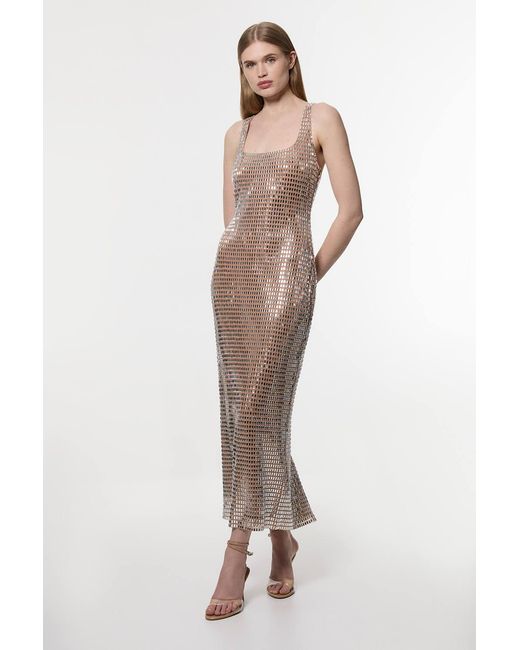 Karen Millen Natural Premium Crystal Embellished Midi Dress