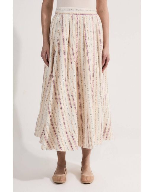 Karen Millen Natural Petite Premium Woven Stripe Tailored Pleated Midi Skirt