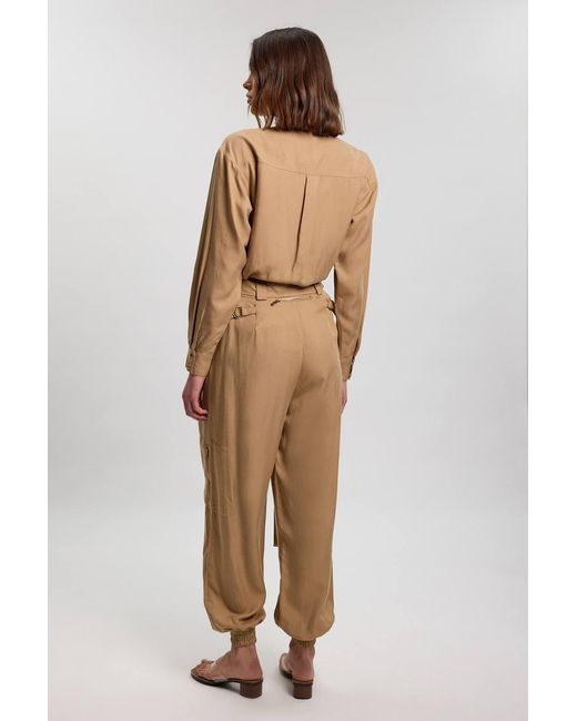 Karen Millen Natural Cupro Utility Twill Woven Trouser