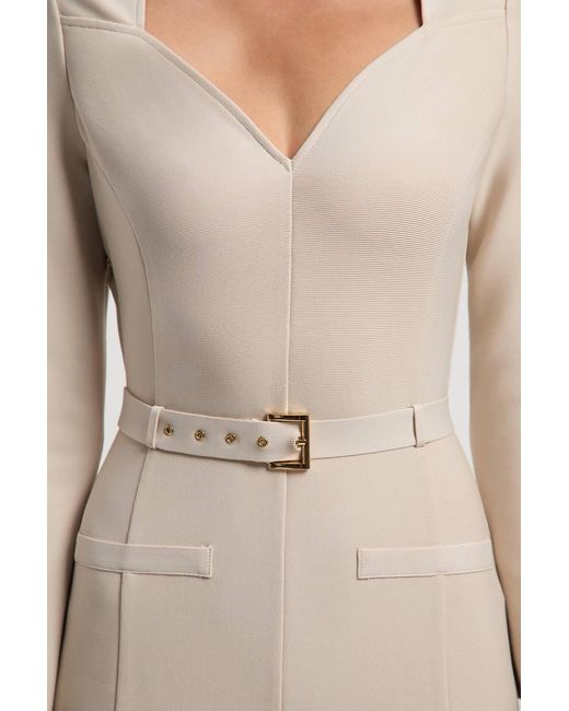 Karen Millen Natural Figure Form Bandage Belted Midi Dress