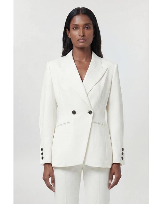 Karen Millen White Compact Stretch Sculpted Waist Tailored Blazer