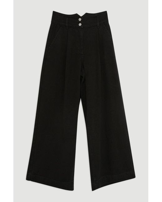 Karen Millen Black Petite Denim Wide Leg Trousers