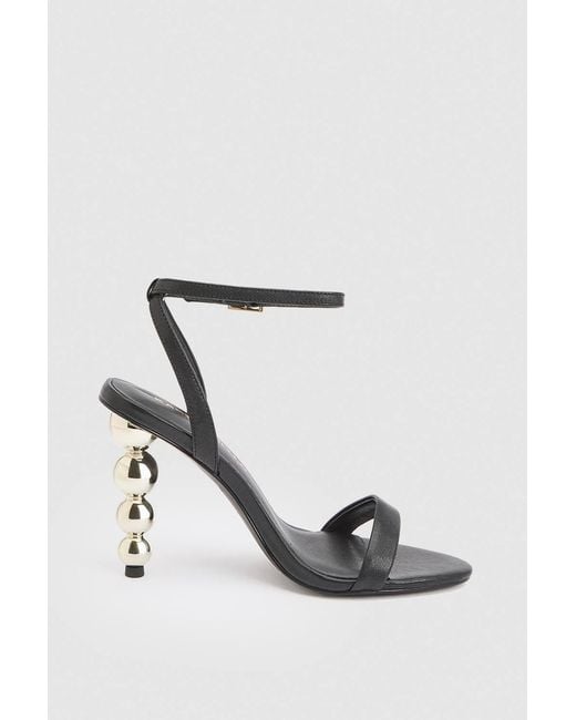 Karen Millen White Leather Heel Detail Strappy Sandal