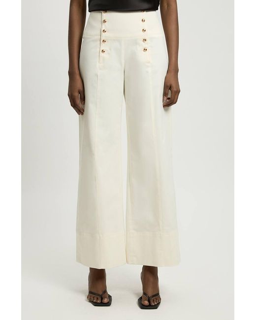 Karen Millen Natural Petite Cotton Tailored Button Detail Trousers