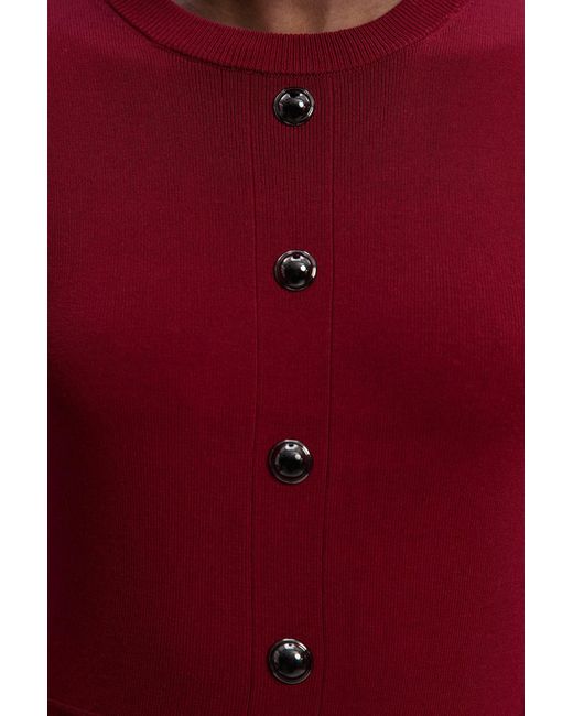Karen Millen Red Viscose Blend Tab Detail Pleated Knit Mini Dress
