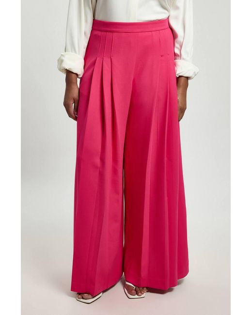 Karen Millen Plus Size Tailored Structured Crepe Pleated Wide Leg Trousers
