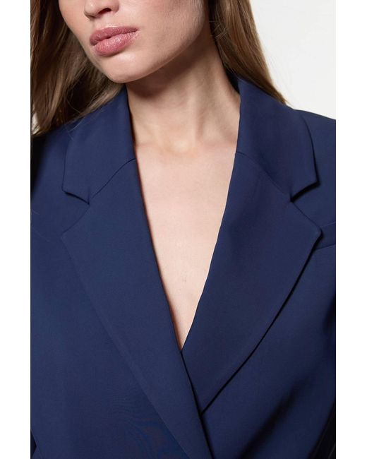 Karen Millen Blue Digital Ophelia Polished Tailored Cowl Back Single Breasted Blazer