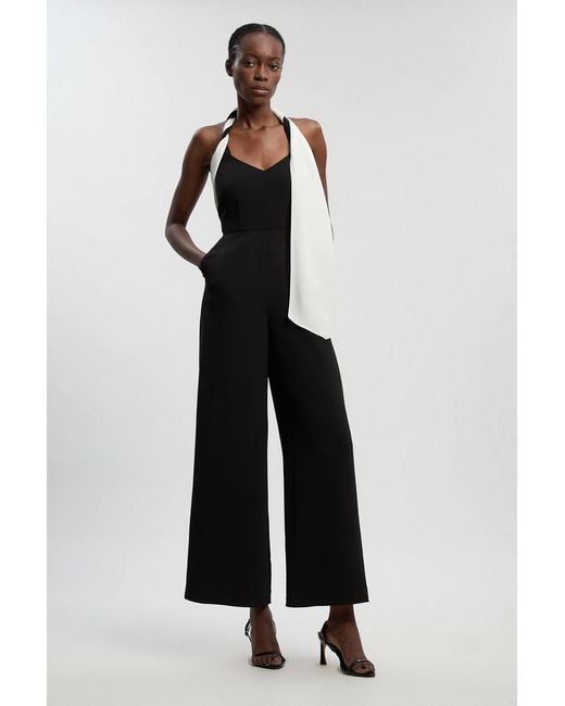 Karen Millen Multicolor Petite Soft Tailored Colour Block Detail Halter Neck Jumpsuit