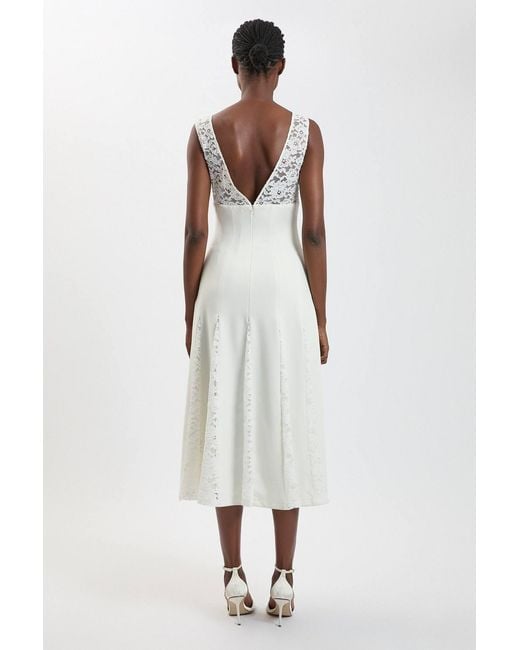 Karen Millen White Compact Stretched Lace Detail Midi Dress