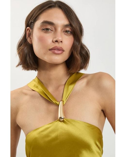 Karen Millen Yellow Viscose Satin Halter Neck Maxi Dress