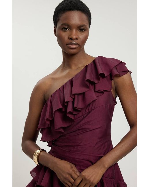 Karen Millen Red Drama Frill Midi Dress