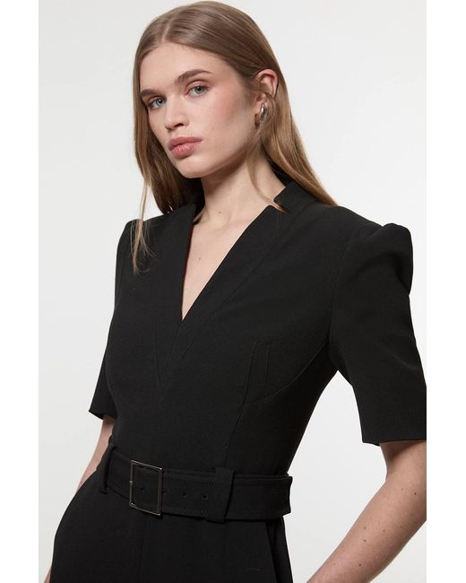 Karen Millen Black Forever Structured Crepe Belted Jumpsuit