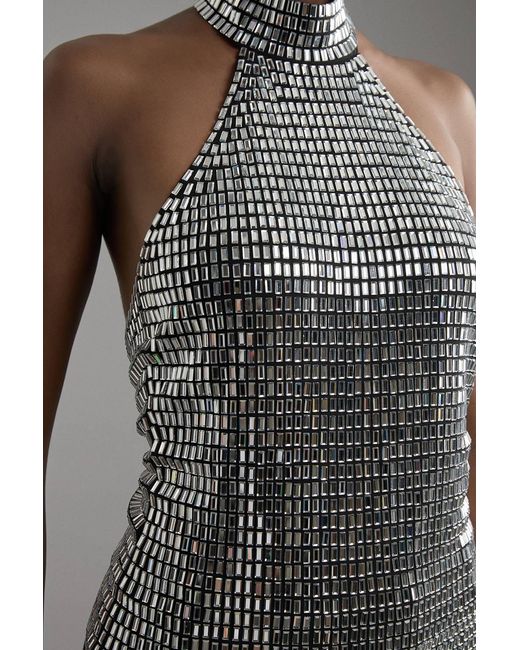 Karen Millen Brown Premium Crystal Embellished Jersey Halter Top