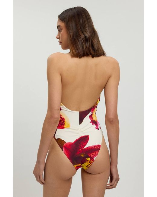 Karen Millen Red Orchid Print Plunge Swimsuit