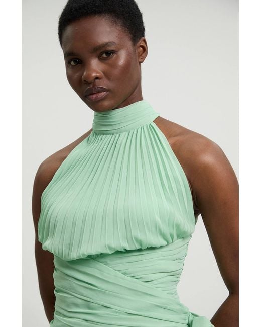 Karen Millen Green Crinkle Chiffon Halterneck Top