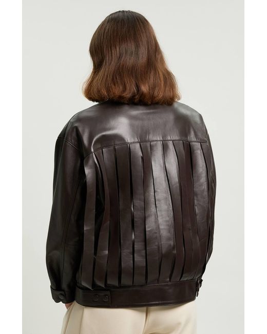Karen Millen Black Leather Tassel Collared Jacket