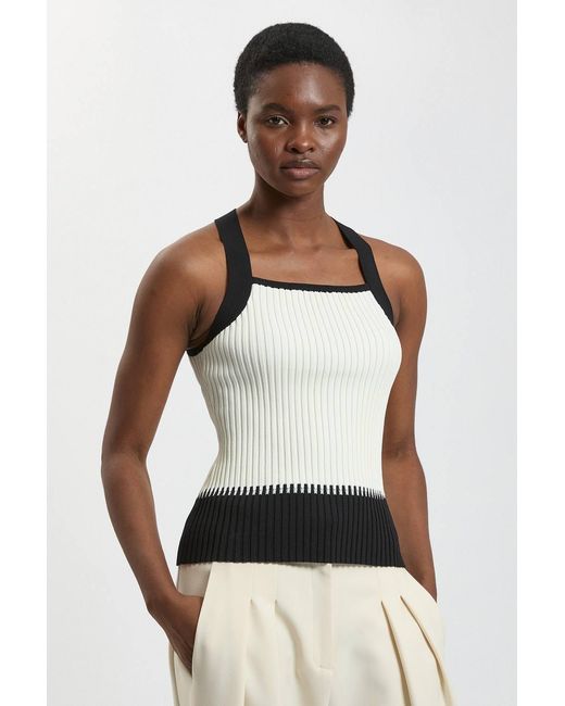 Karen Millen White Block Colour Racked Rib Knitted Sleeveless Top