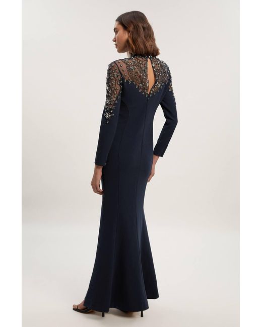 Karen Millen Blue Premium Crystal Embellished Woven Maxi Dress
