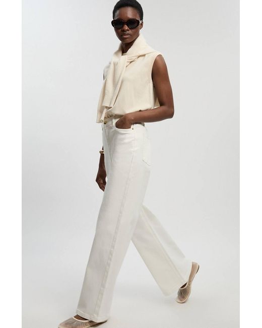Karen Millen Natural Petite Denim High Waist Wide Leg Jeans