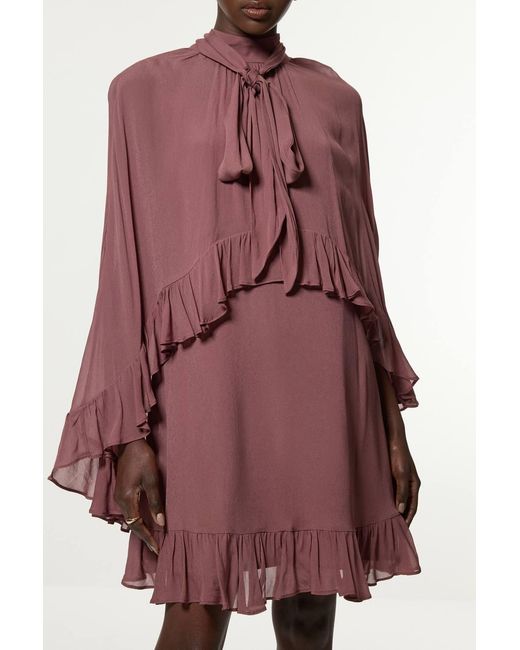 Karen Millen Red Tall Viscose Georgette Cape Woven Mini Dress