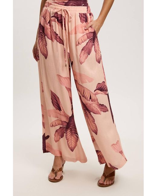 Karen Millen Pink Petite Viscose Linen Palm Print Trouser