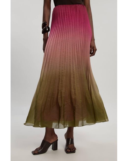 Karen Millen Red Pleated Slub Organdie Woven Maxi Skirt