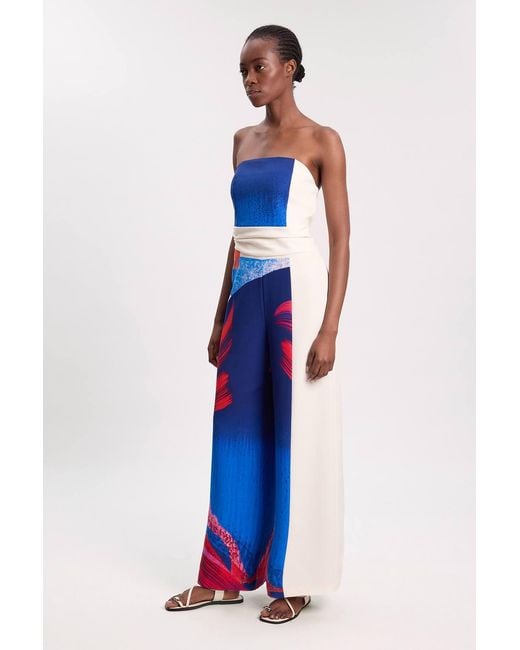 Karen Millen Blue Petite Soft Tailored Colour Block Tailored Bandeau Jumpsuit