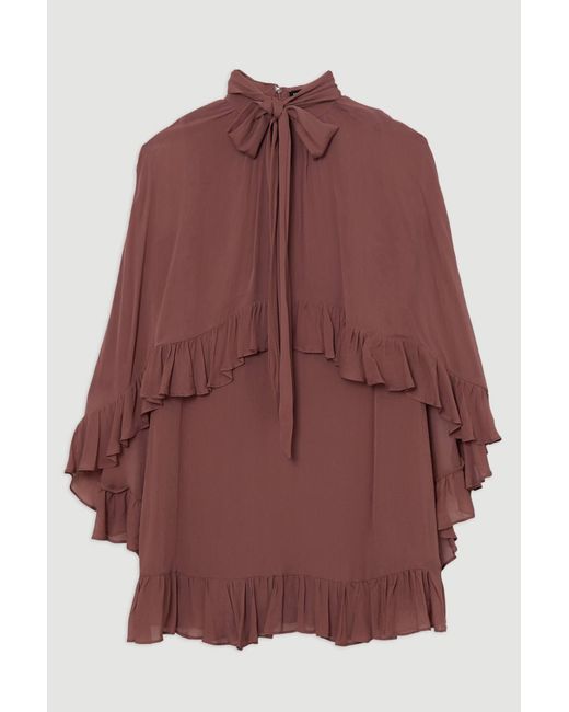 Karen Millen Red Tall Viscose Georgette Cape Woven Mini Dress