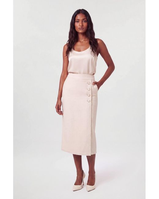 Karen Millen Pink Texture Tweed Button Midi Pencil Skirt