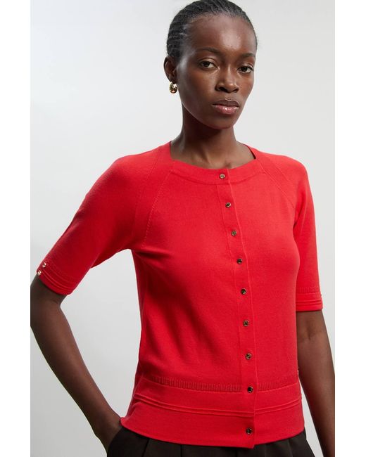 Karen Millen Red Viscose Blend Knitted Short Sleeve Cardigan Sweater