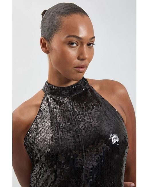 Karen Millen Black Plus Size Sequin Halter Neck Hanky Hem Maxi Dress