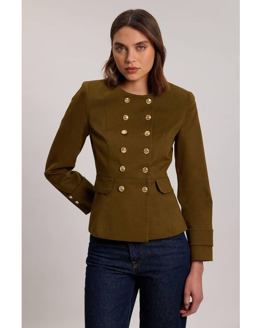 Karen Millen Brown Cotton Tailored Button Detail Peplum Blazer