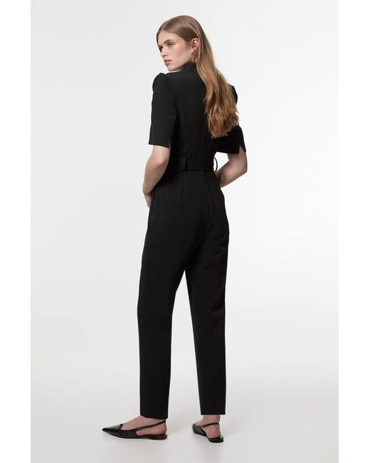 Karen Millen Black Petite Structured Crepe Forever Belted Jumpsuit