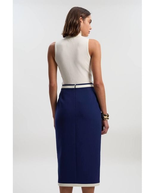 Karen Millen Blue Petite Compact Stretch Tipped Tailored Pencil Skirt