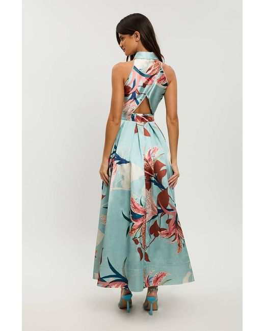 Karen Millen White Petite Lilly Print Twill Collared Maxi Dress