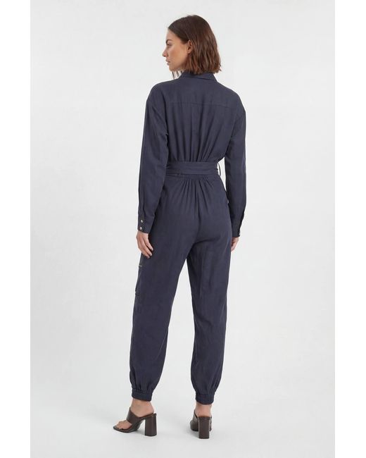 Karen Millen Blue Cupro Utility Twill Woven Jumpsuit