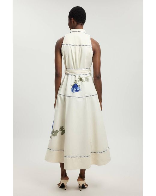 Karen Millen Natural Petite Floral Applique Belted Midi Dress