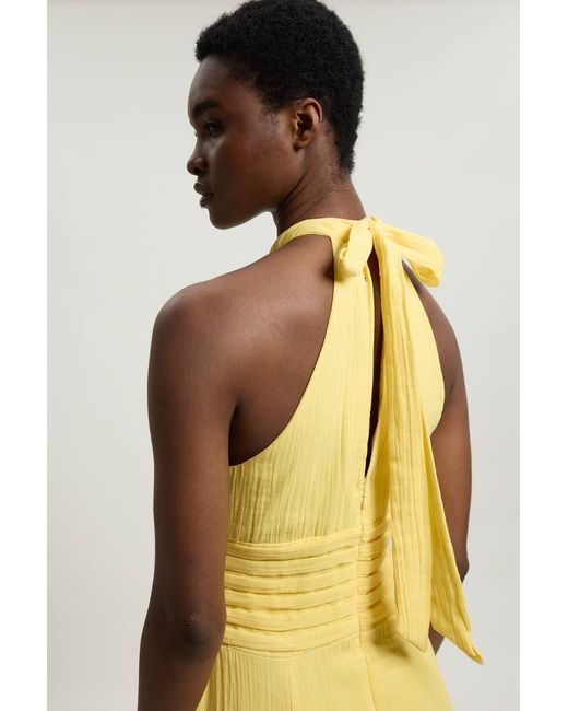 Karen Millen Yellow Double Cloth Halterneck Midi Dress
